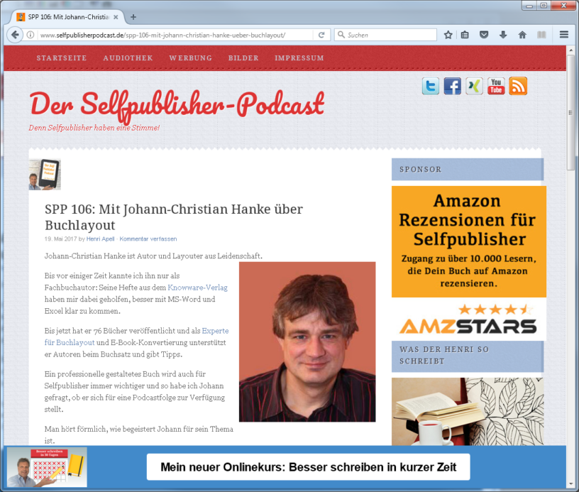 Buchlayouter Johann zu Gast bei Henri Apell im Selfpublisher-Podcast