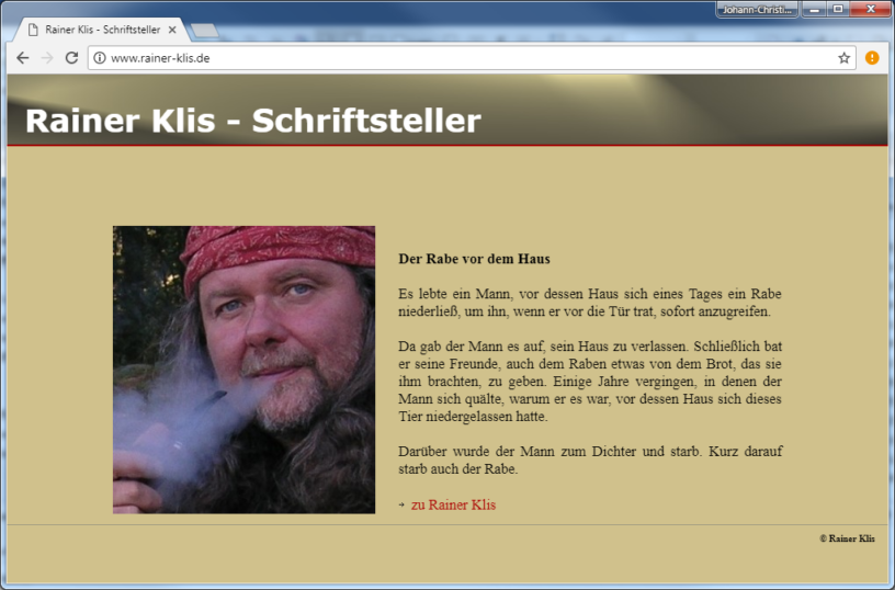 Schriftsteller Rainer Klis aus Hohenstein Ernstthal (Screenshot der Homepage rainer-klis.de)